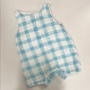 Angel Dear Light Blue and White Baby Sleeveless Shortie Romper